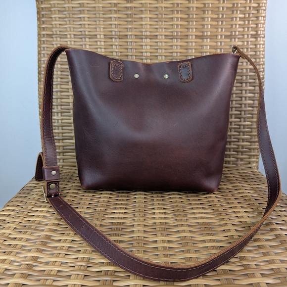 Portland Leather Goods Mini Brown Crossbody Bag Tote Purse Distressed Minimalist - Picture 3 of 15
